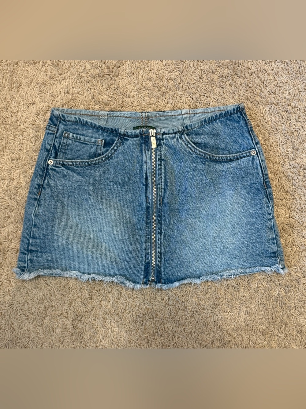 Blue Denim Zip-Front Mini Skort